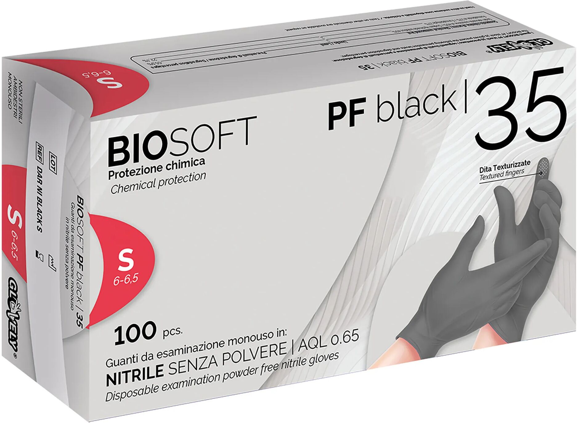 Tecnomat 100 GUANTI MONOUSO BIOSOFT PF IN NITRILE NERI TAGLIA S SENZA POLVERE DPI CAT III 3,5 g