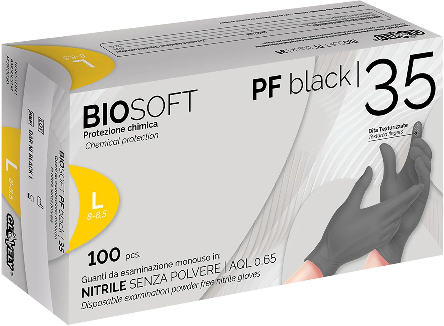 Tecnomat 100 GUANTI MONOUSO BIOSOFT PF IN NITRILE NERI TAGLIA L SENZA POLVERE DPI CAT III 3,5 g