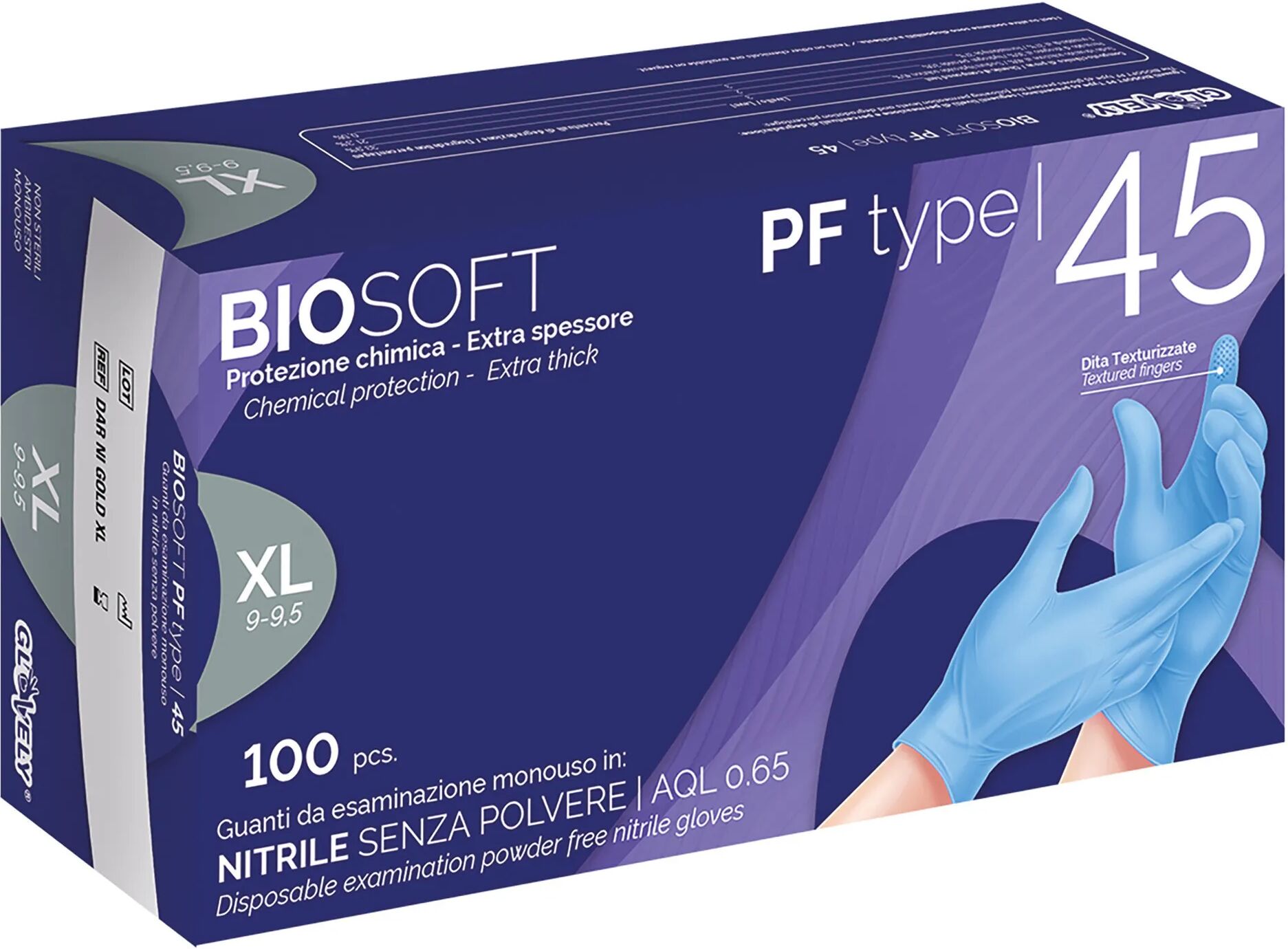 Tecnomat 100 GUANTI MONOUSO BIOSOFT PF IN NITRILE BLU TAGLIA XL SENZA POLVERE DPI CAT III 4,5 g