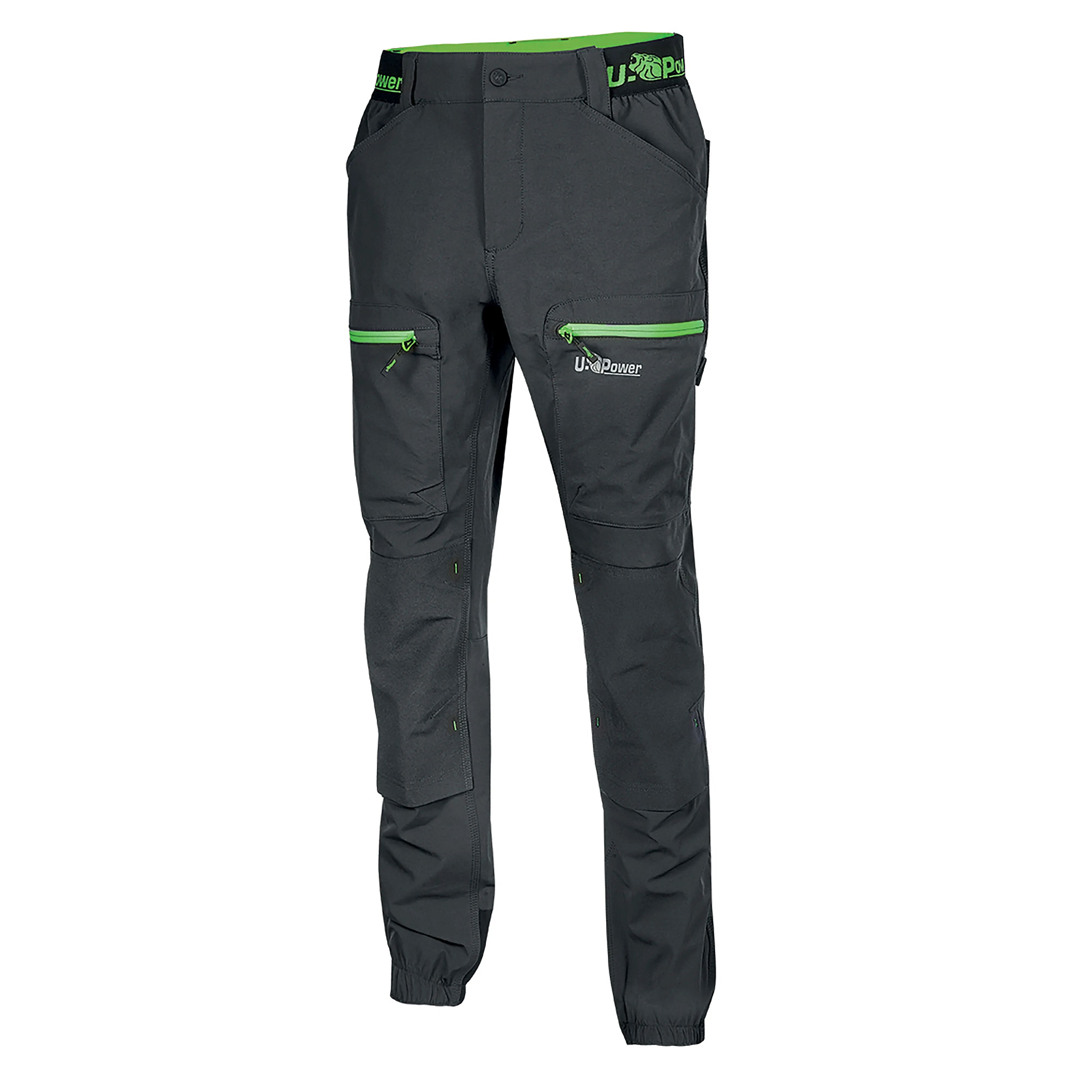 U-power PANTALONE HORIZON  TAGLIA 3XL COLORE GRIGIO INSERTI VERDI TESSUTO U-4 WAY STRETCH