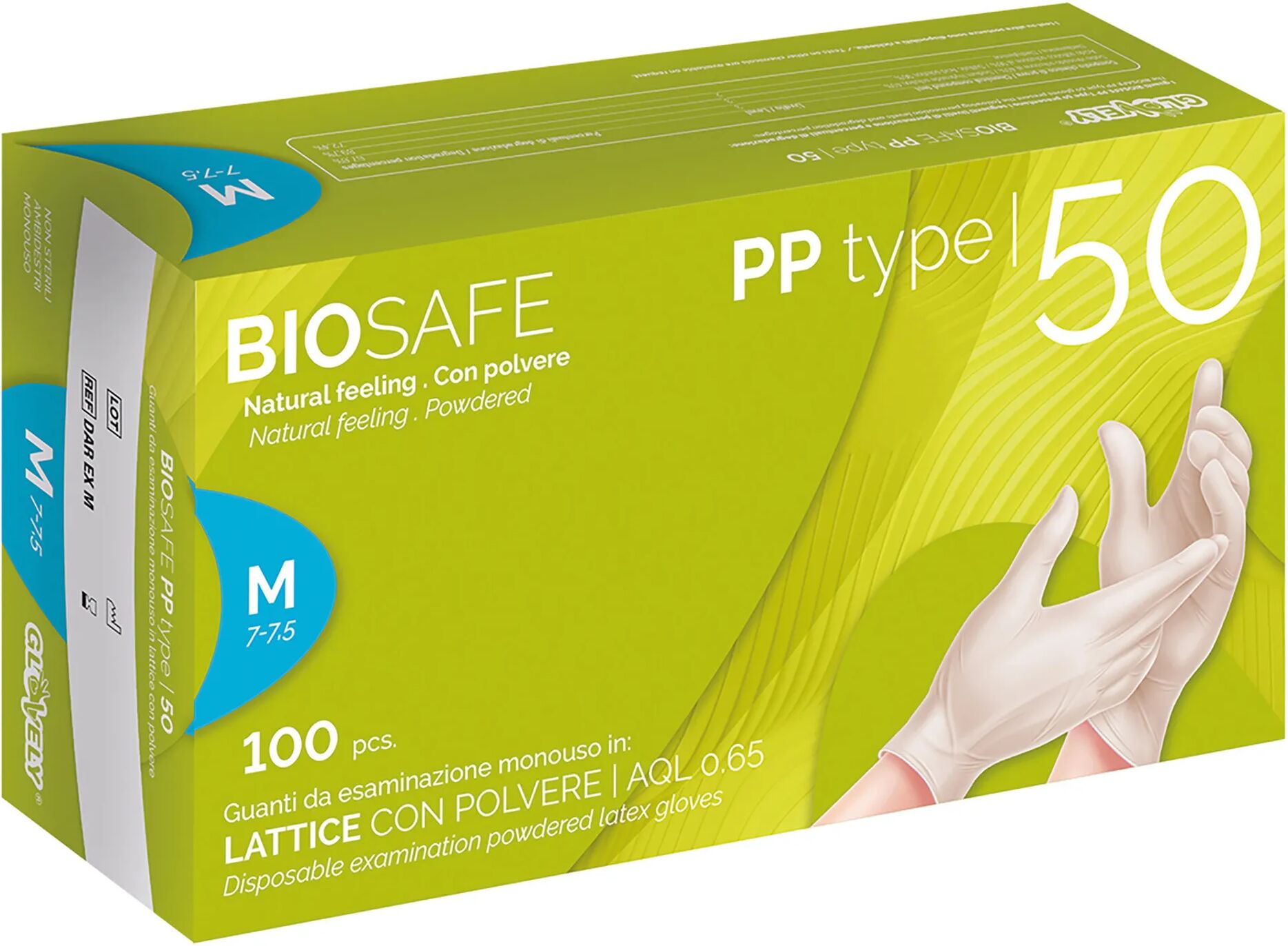 Tecnomat 100 GUANTI MONOUSO BIOSAFE PP IN LATTICE TAGLIA M CON POLVERE DPI CAT III 5 g