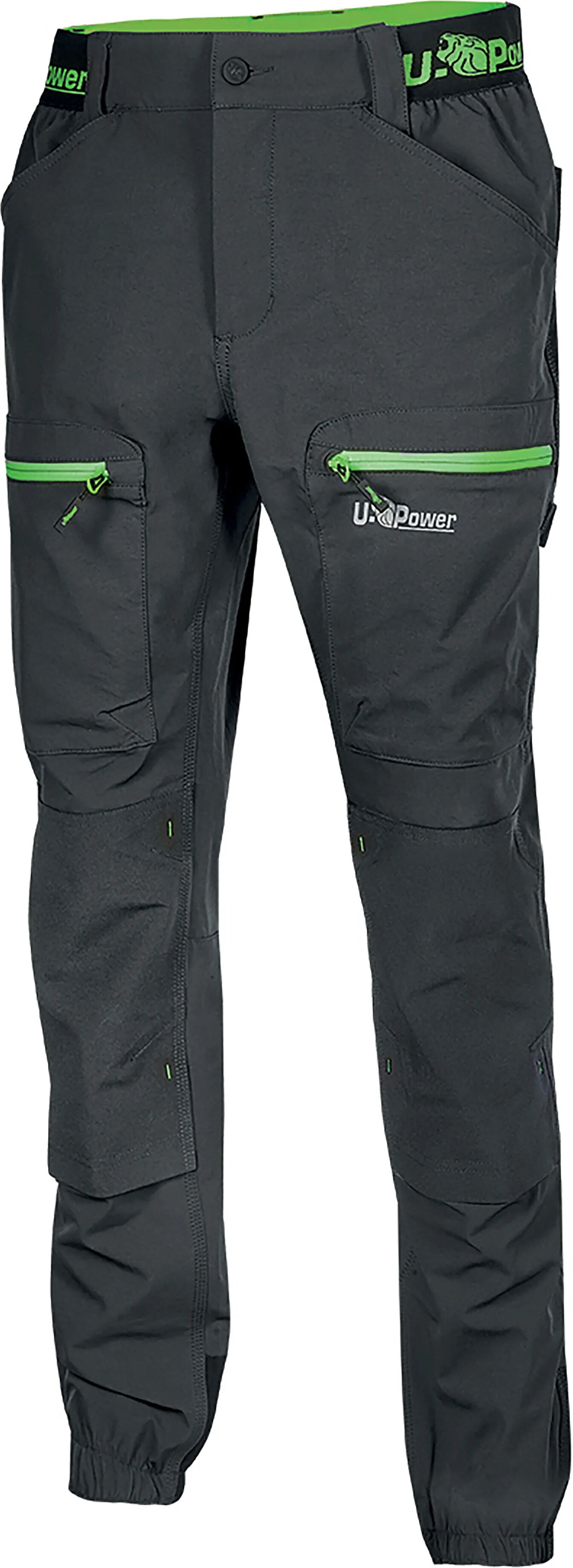 U-power PANTALONE HORIZON  TAGLIA S COLORE GRIGIO INSERTI VERDI TESSUTO U-4 WAY STRETCH