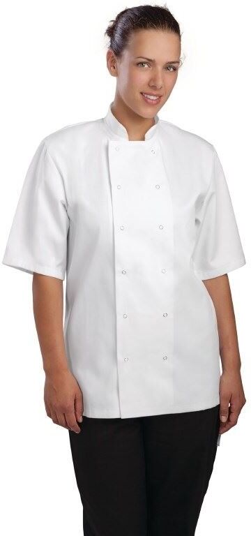 Whites Chefs Clothing Koksbuis Whites Chefs, Vegas, korte mouw, wit, poly/ktn, unisex, RVS drukknopen, dubbele sluiting, 235 g/m2