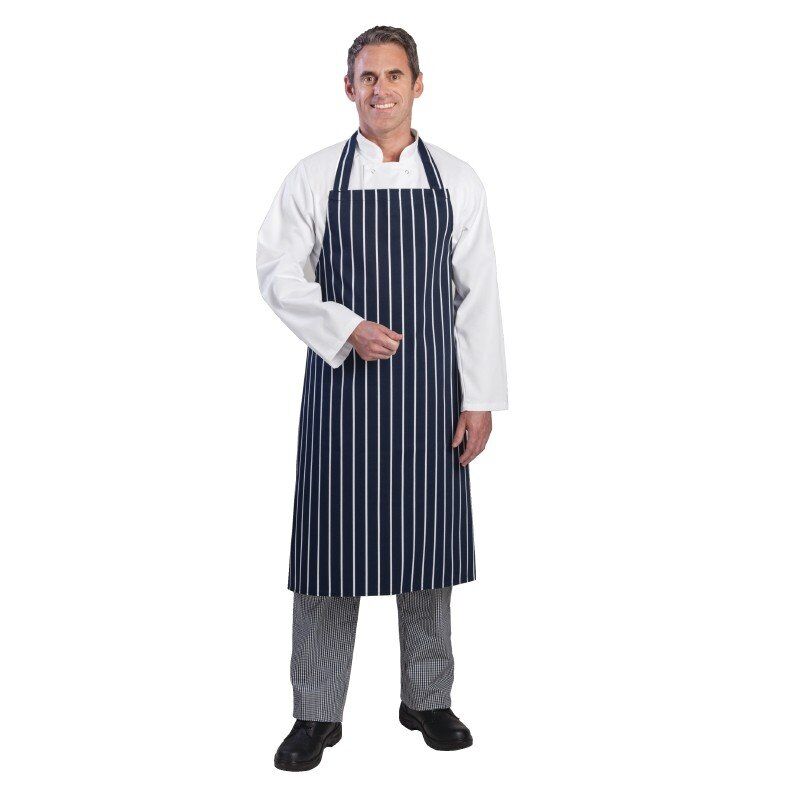 Whites Chefs Clothing Schort Whites Chefs Clothing, halterschort, blauw/wit, lang, zonder zak, poly/ktn, 97x71cm