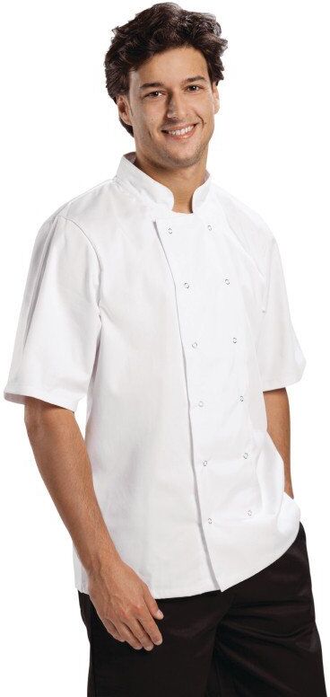 Whites Chefs Clothing Koksbuis Whites Chefs, Boston, korte mouw, wit, poly/ktn, unisex, RVS drukknopen, basic, 190 g/m2