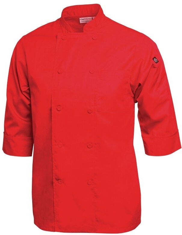 Colour by Chef Works Koksbuis Chef Works, Colour, 3/4 mouw, rood, poly/ktn, unisex, dubbele sluiting, stoffen knopen, 175 g/m2