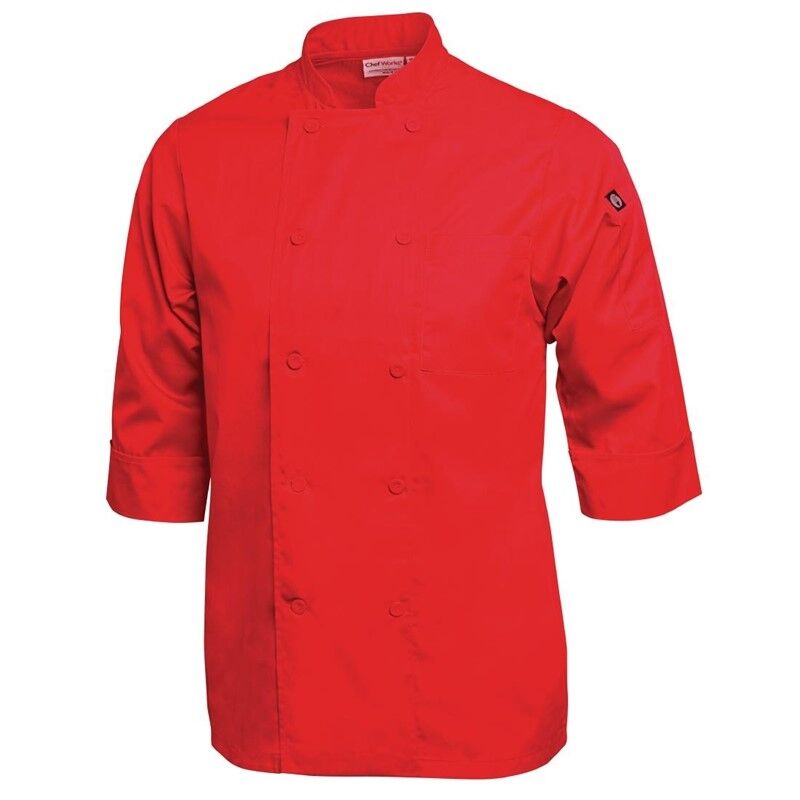 Chef Works unisex koksbuis rood L, Borstomvang: 112-117cm