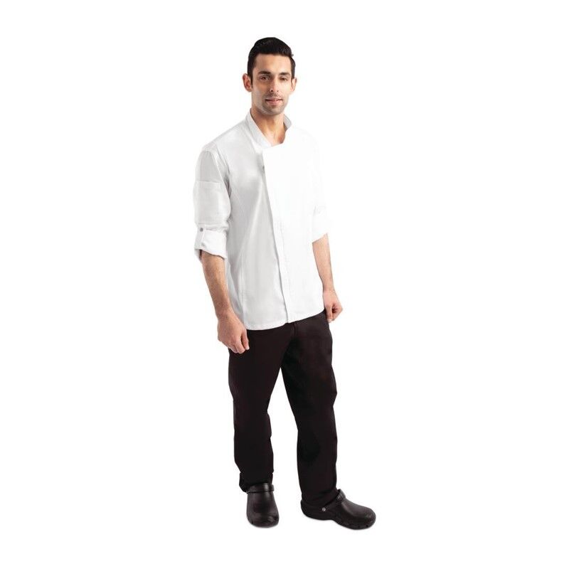 Chef Works Urban Hartford unisex koksbuis met rits lange mouw wit XS, Borstomvang: 81-86cm