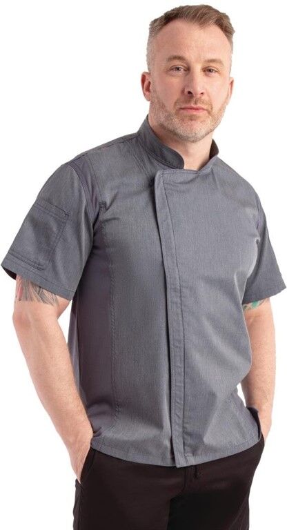 Chef Works Urban Springfield unisex koksbuis met rits korte mouw inktblauw S, Borstomvang: 92-97cm