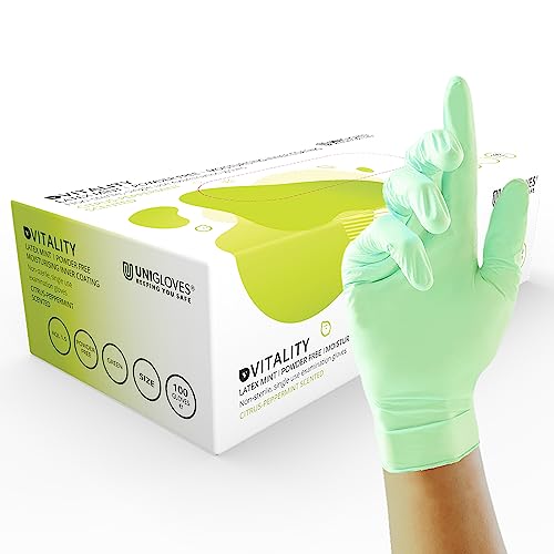 UNIGLOVES Vitality GD0015 Onderzoekshandschoenen, latex, mint, multifunctionele onderzoekshandschoenen, geparfumeerd, poedervrij, 100 paar, groen, maat XL