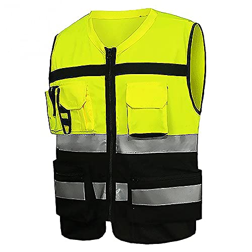 SagaSave Hoge zichtbaarheid reflecterende vesten SENRISE Hi Viz Hoge Vis Zichtbaarheid Vesten, 2-bands reflecterende veiligheid werk aannemer veiligheidsvest vest vest jas, outdoor werk vest maat L-3XL (1 pak,