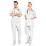 AIESI ® Medische Uniform Man Vrouw van 100% gesanforiseerd katoen Broek en Kasack V-hals (Wit, XXL)