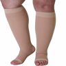 WSYKC Grote maat compressiekousen, open teen compressiekousen, 20-30 mmHg compressiekousen, geschikt voor mensen met brede kuiten, unisex beige-XXL