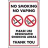 V Safety VSafety Niet roken Geen Vaping/Gebruik Aangewezen Rookgebied Bord 150mm x 200mm Stijf Plastic