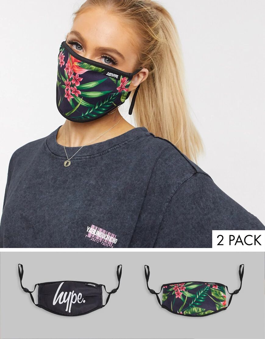 Hype Exclusive 2 pack face covering with adjustable straps in black and floral print-Multi  Multi