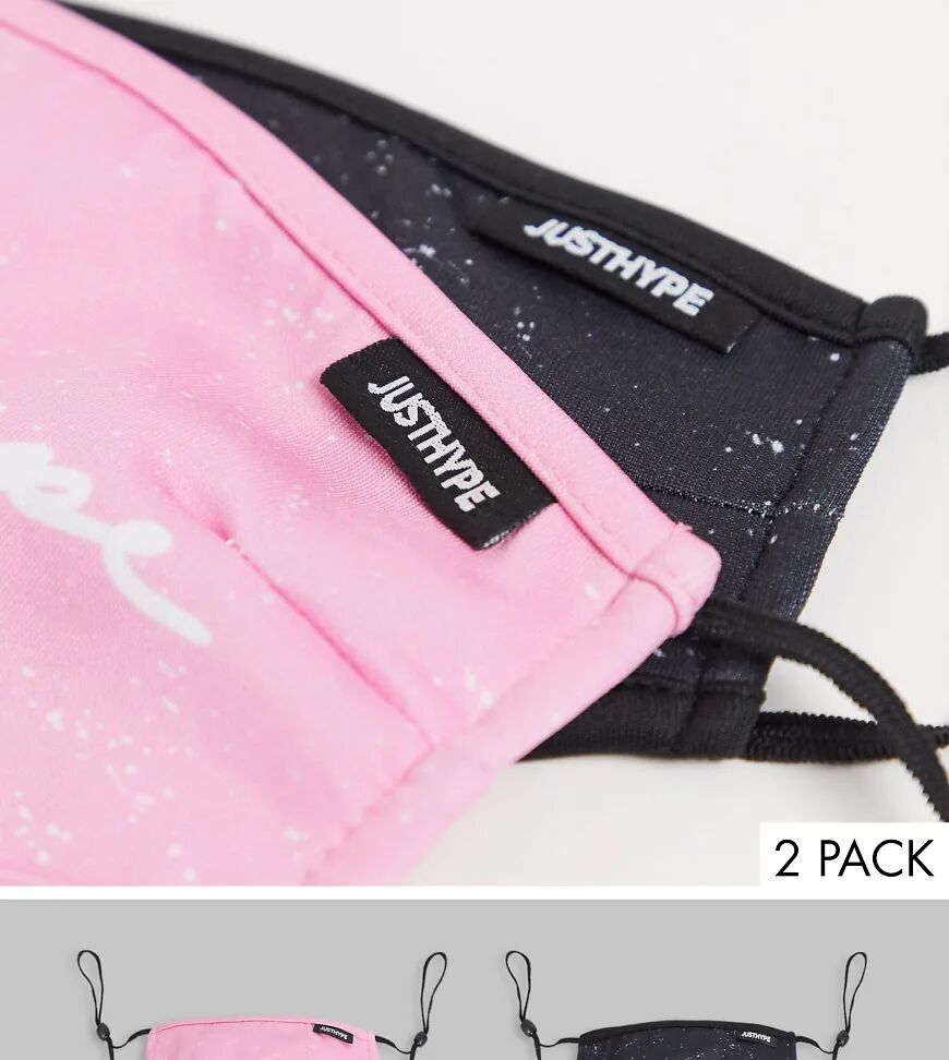 Hype Exclusive 2 pack face covering with adjustable straps in black and pink speckled print  Black