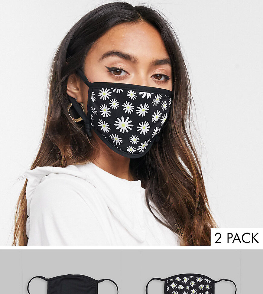 Skinnydip Exclusive 2 pack face covering with adjustable straps in plain black and daisy print  Black