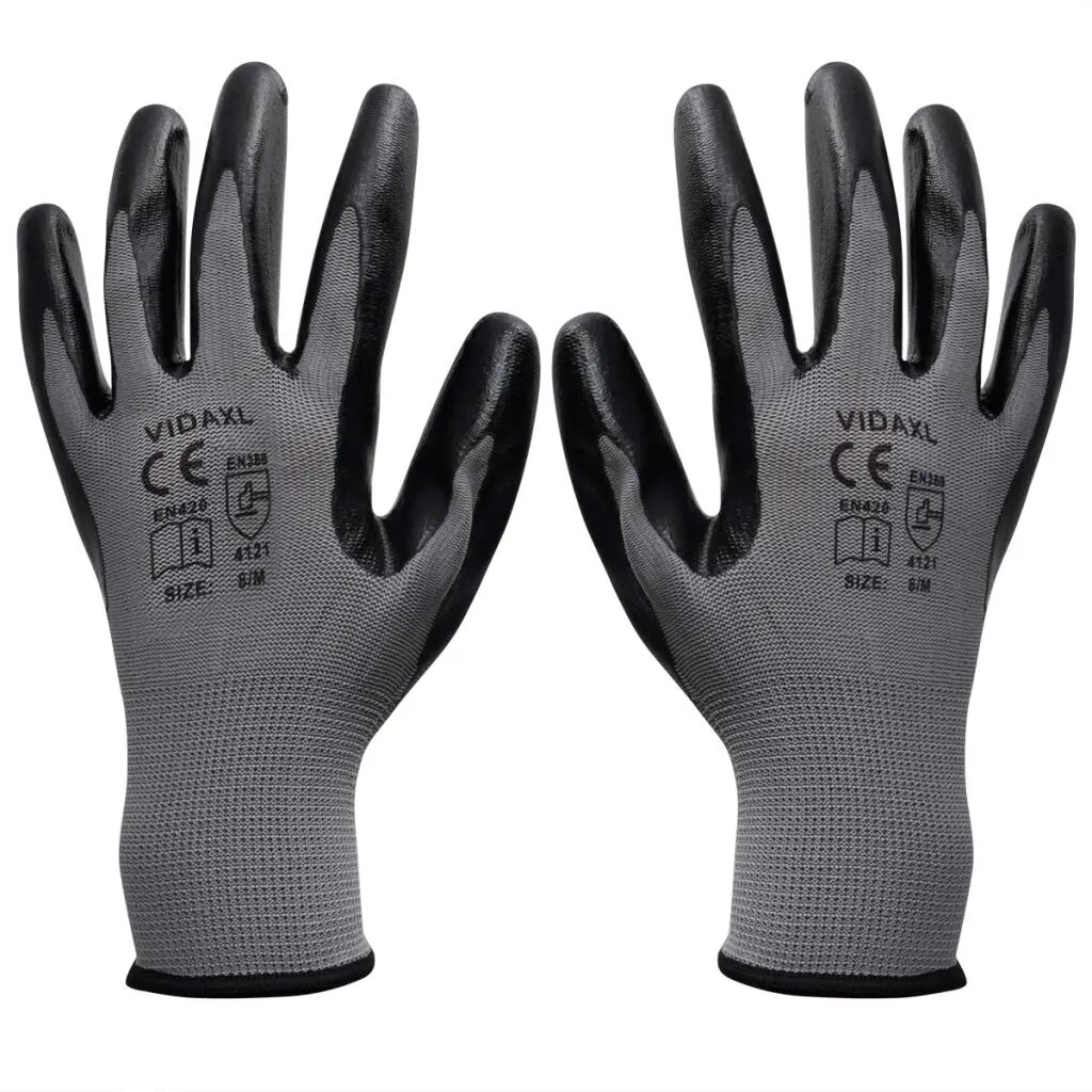 vidaXL Pracovné rukavice nitrilové, 24 párov, veľkosť 9/L, šedá a čierna