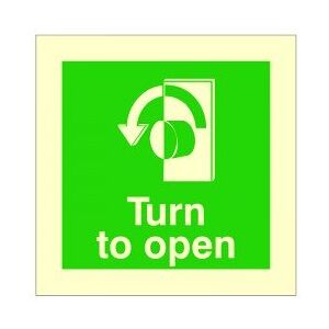 UK Safety Store Glow In The Dark Turn To Open Left Sign 100mm x 100mm - Self Adhesive