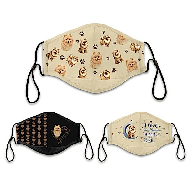 The Bradford Exchange 3 Pomeranian Love Adult Face Masks