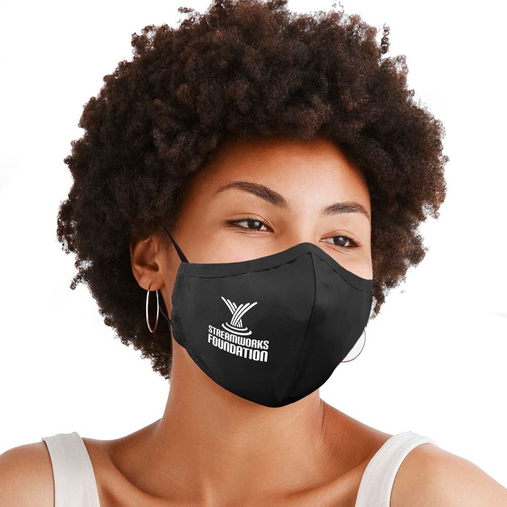 Positive Promotions 50 3-Ply 100% Cotton Comfort Face Masks With Adjustable Ear Loops & Nose Bridge - Washable & Reusable