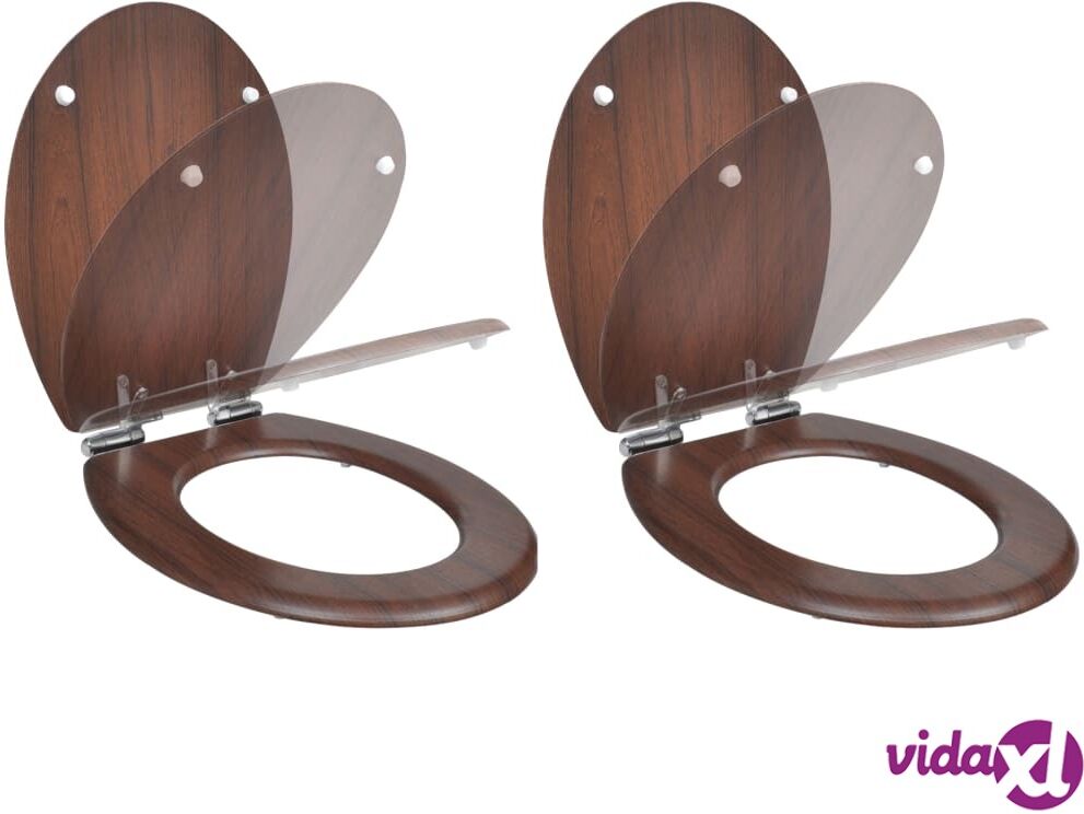 vidaXL Toilet Seats with Soft Close Lids 2 pcs MDF Brown