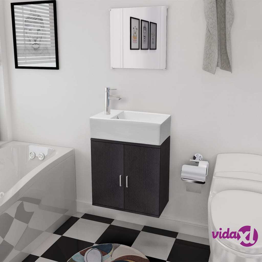 vidaXL Three Piece Bathroom Furniture and Basin Set Black