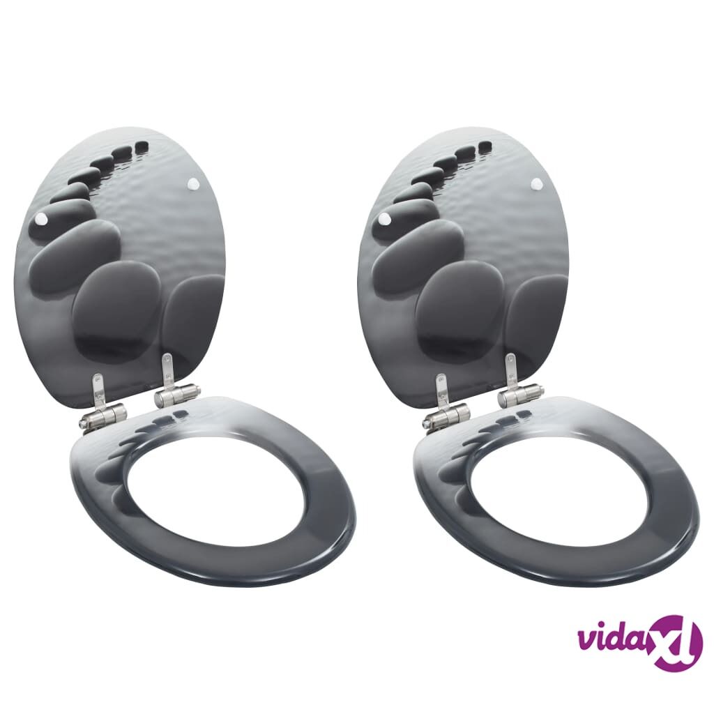 vidaXL WC Toilet Seats 2 pcs with Soft Close Lids MDF Stones Design