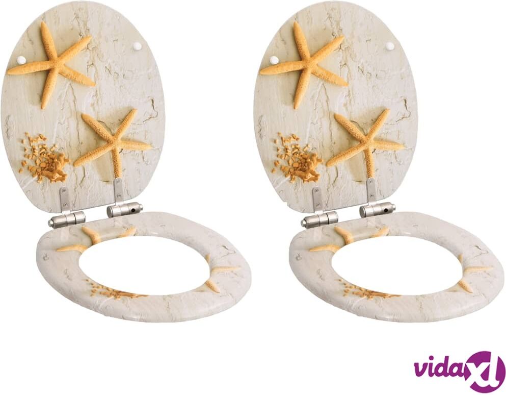 vidaXL WC Toilet Seats 2 pcs with Soft Close Lids MDF Starfish Design