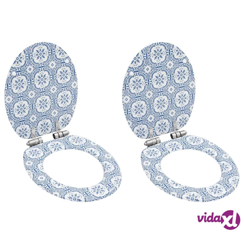 vidaXL WC Toilet Seats 2 pcs with Soft Close Lids MDF Porcelain Design