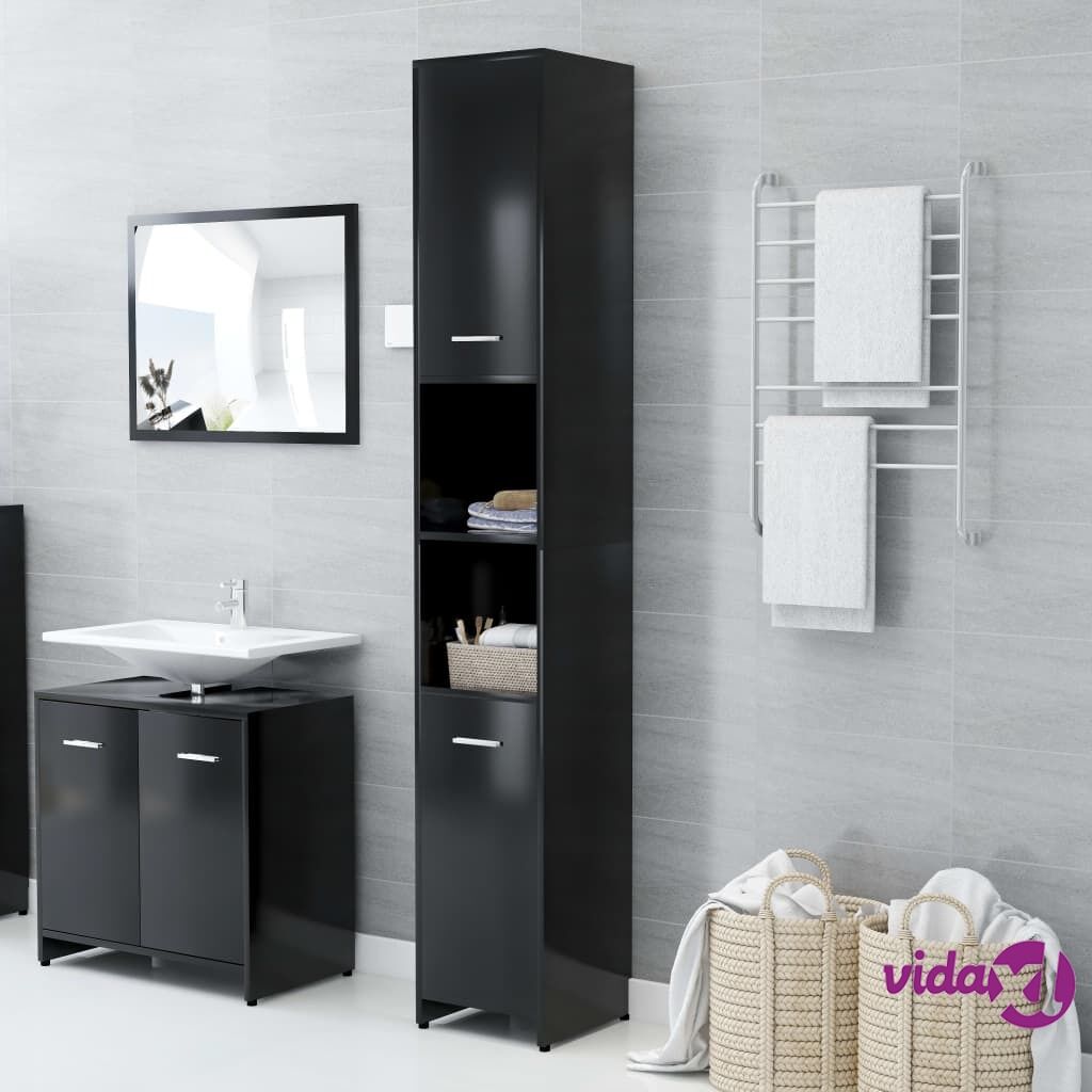 vidaXL Bathroom Cabinet Black 30x30x183.5 cm Chipboard