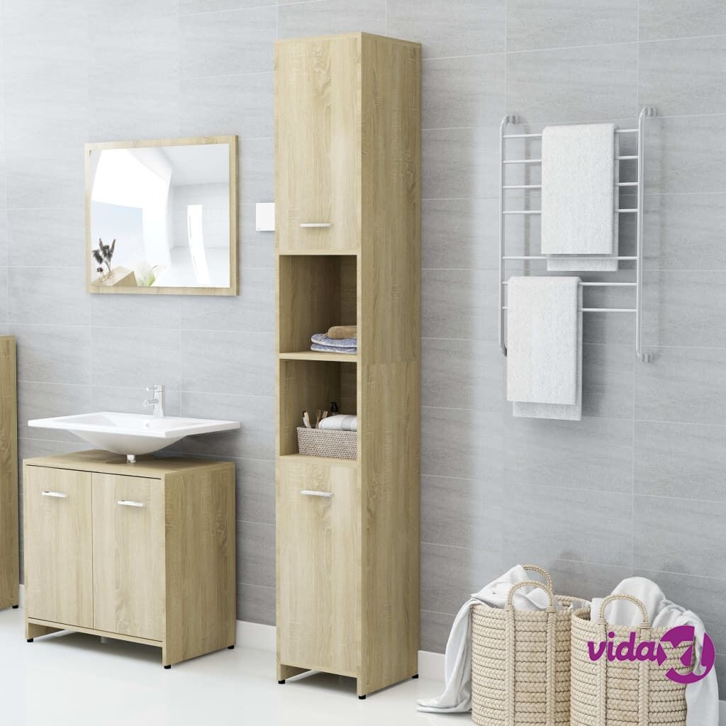 vidaXL Bathroom Cabinet Sonoma Oak 30x30x183.5 cm Chipboard