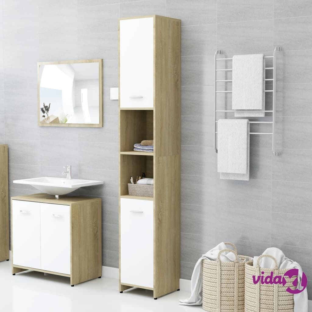 vidaXL Bathroom Cabinet White and Sonoma Oak 30x30x183.5 cm Chipboard