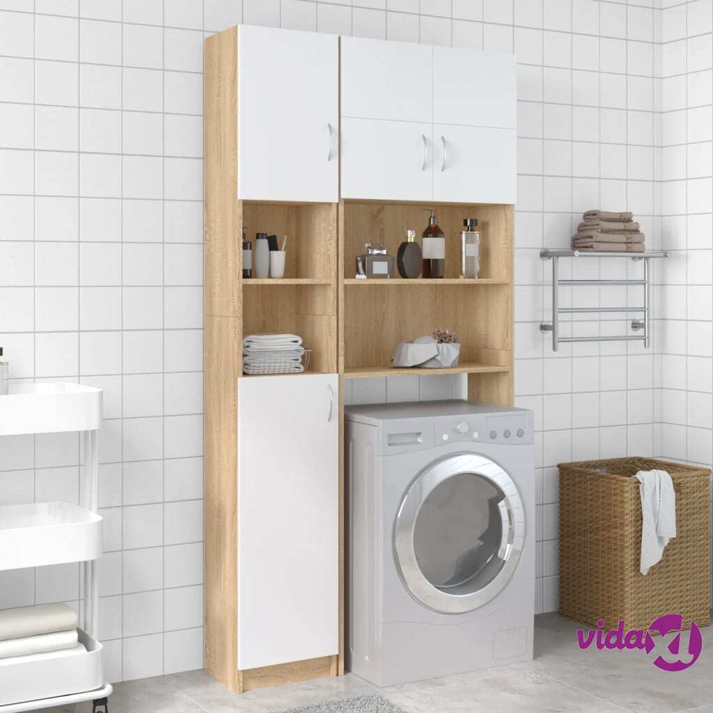 vidaXL Bathroom Cabinet White and Sonoma Oak 32x25.5x190 cm Chipboard