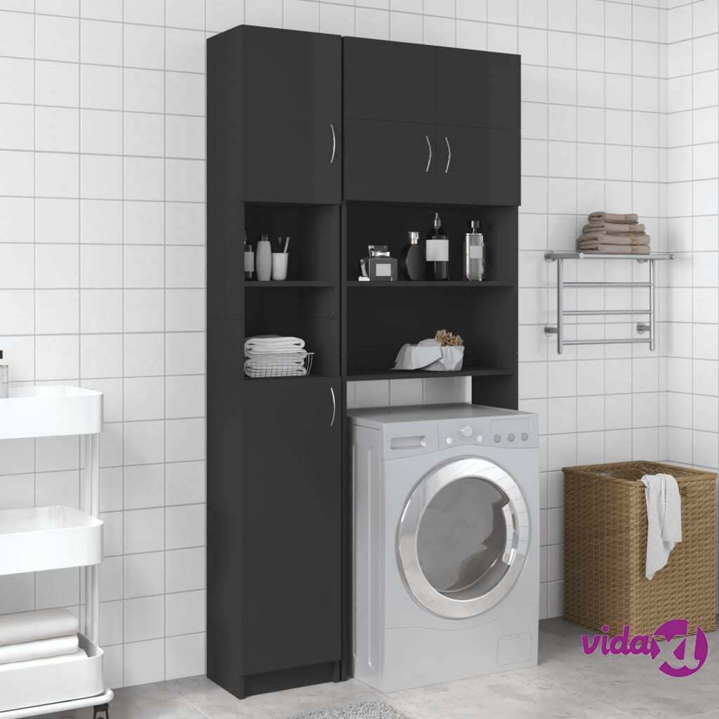 vidaXL Bathroom Cabinet High Gloss Grey 32x25.5x190 cm Chipboard