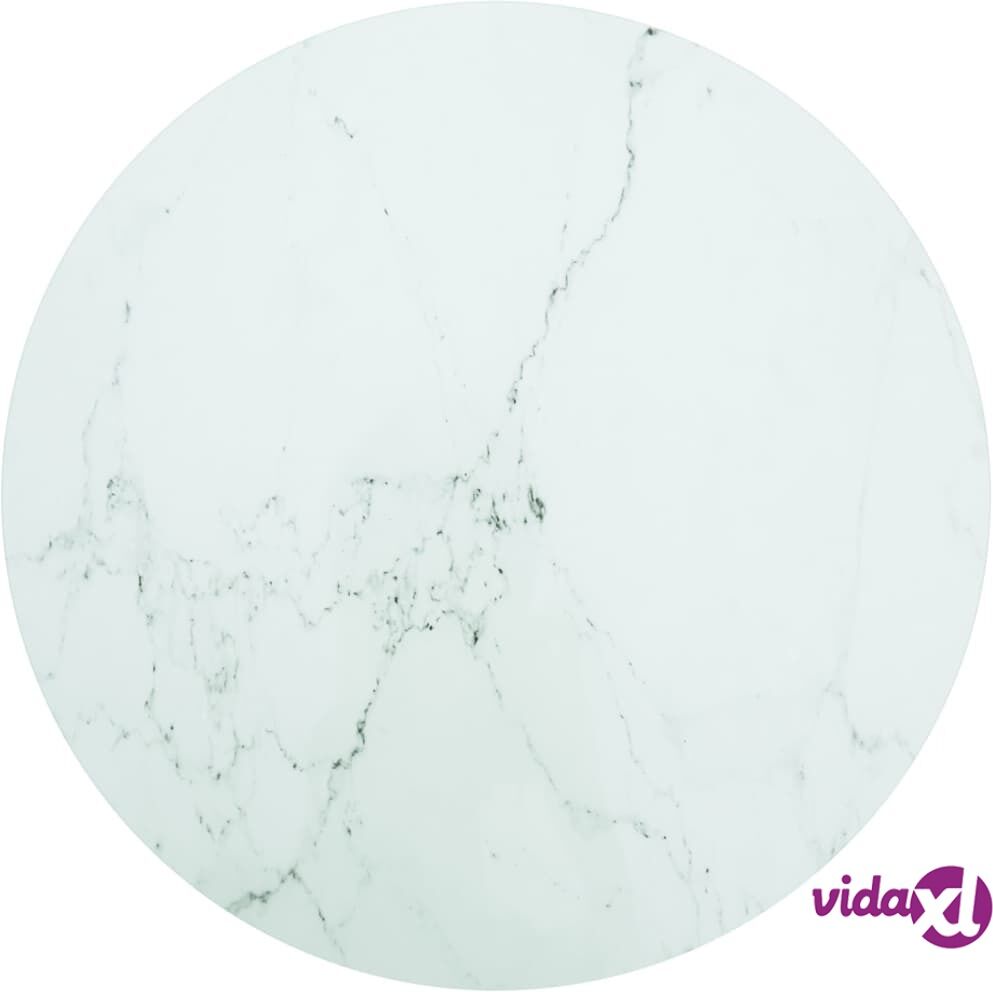 vidaXL Table Top White Ø80x1 cm Tempered Glass with Marble Design