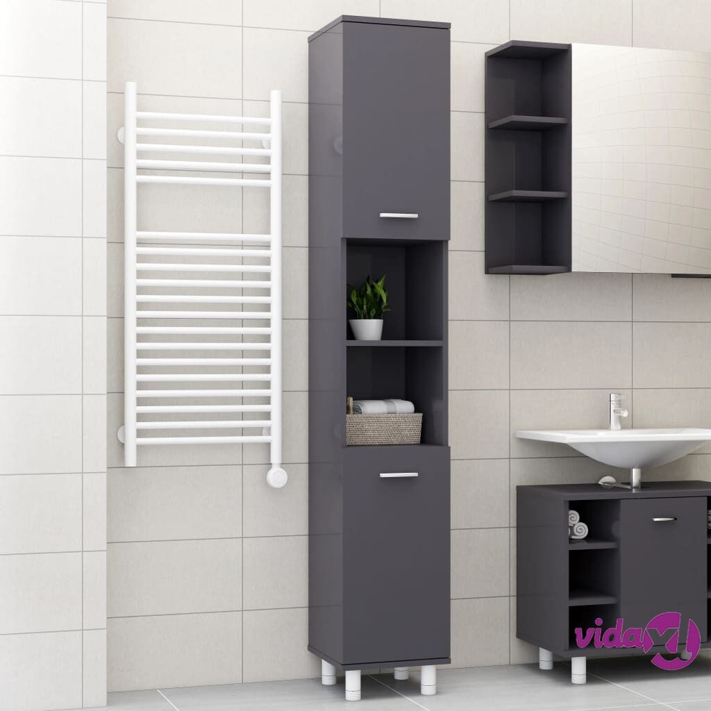 vidaXL Bathroom Cabinet High Gloss Grey 30x30x179 cm Chipboard