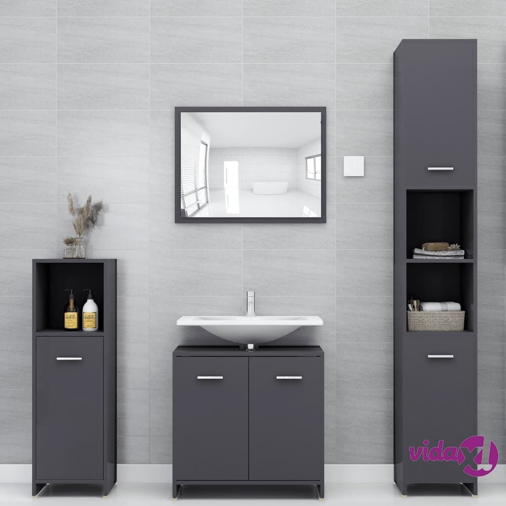 vidaXL 4 Piece Bathroom Furniture Set Grey Chipboard