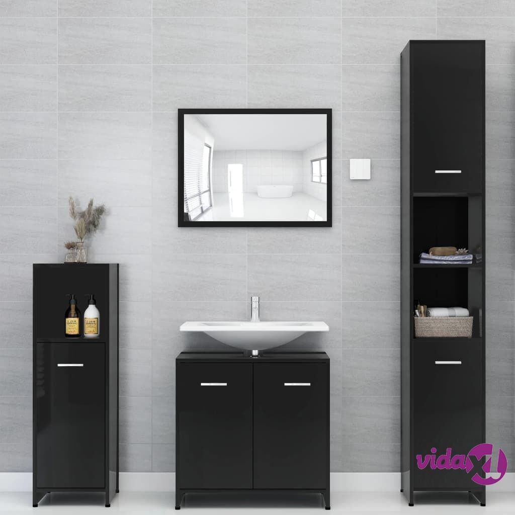 vidaXL 4 Piece Bathroom Furniture Set High Gloss Black Chipboard