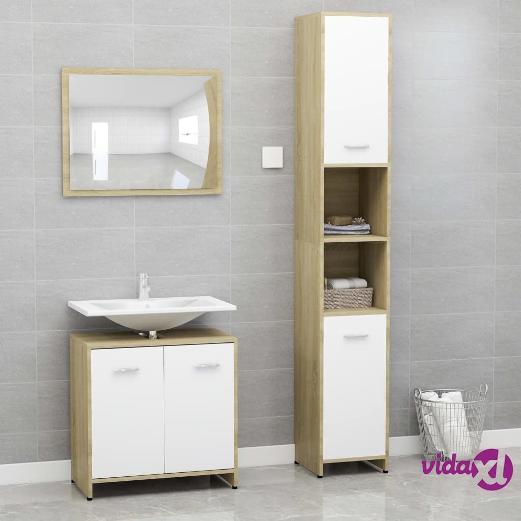 vidaXL 3 Piece Bathroom Furniture Set White and Sonoma Oak Chipboard