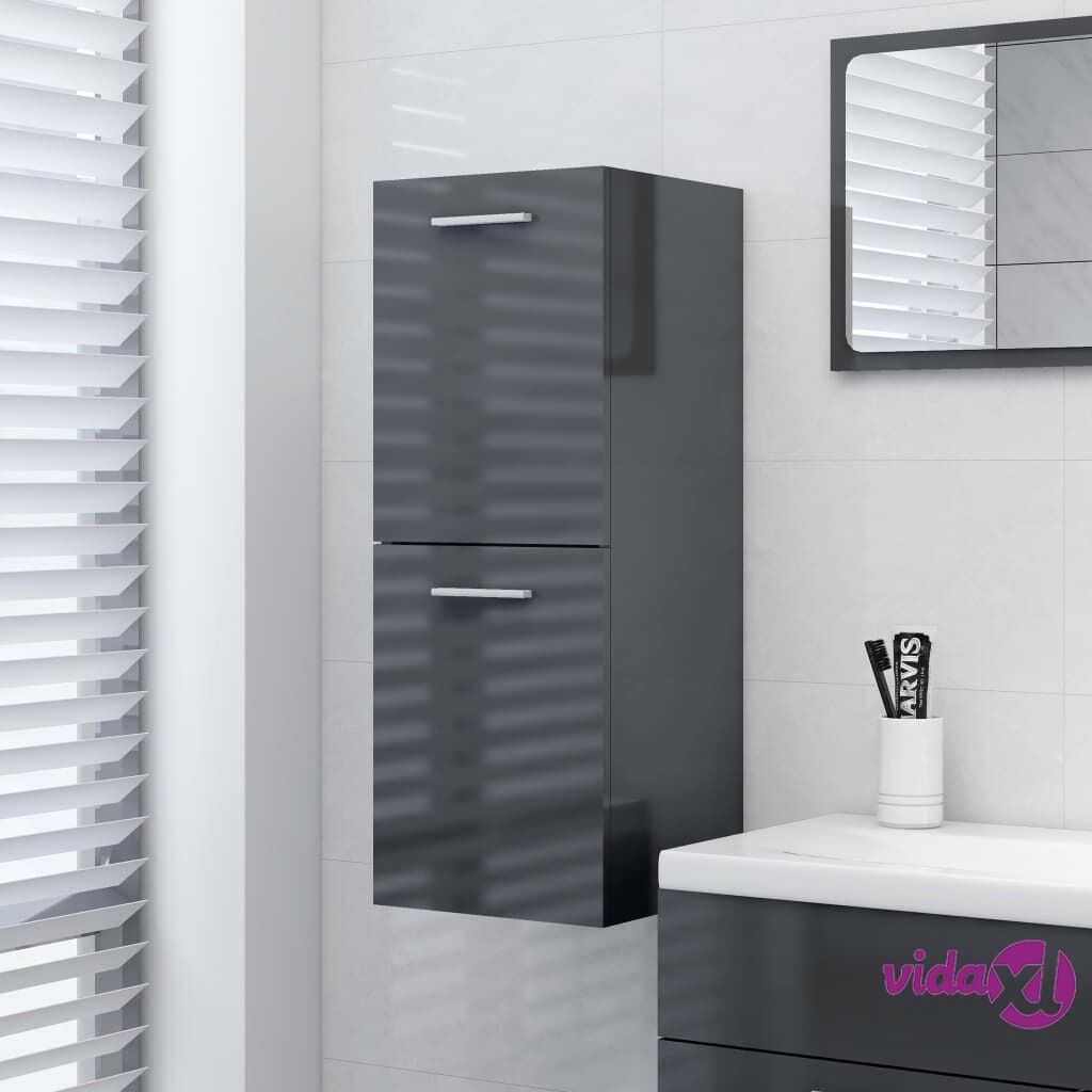 vidaXL Bathroom Cabinet High Gloss Grey 30x30x80 cm Chipboard