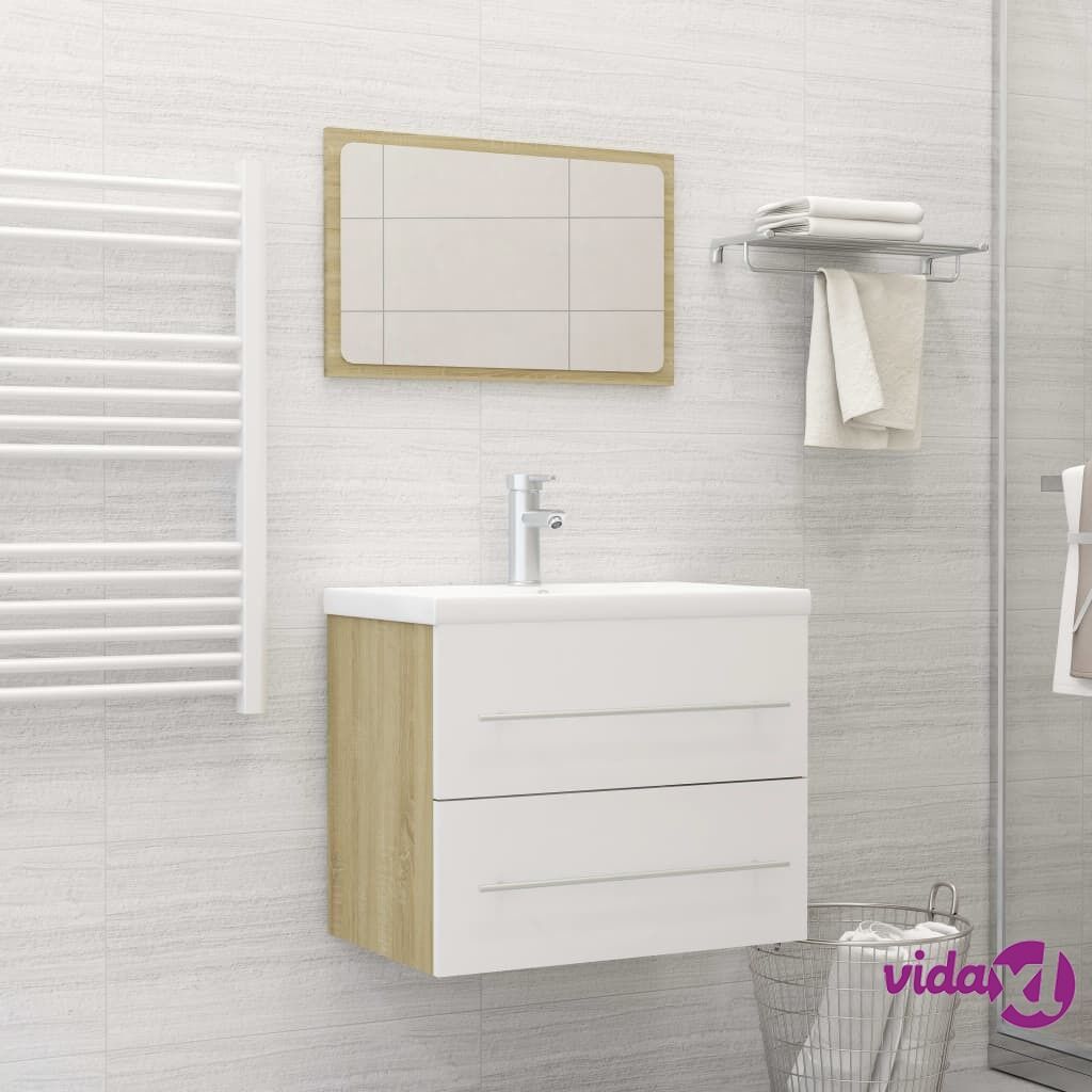 vidaXL 2 Piece Bathroom Furniture Set White and Sonoma Oak Chipboard