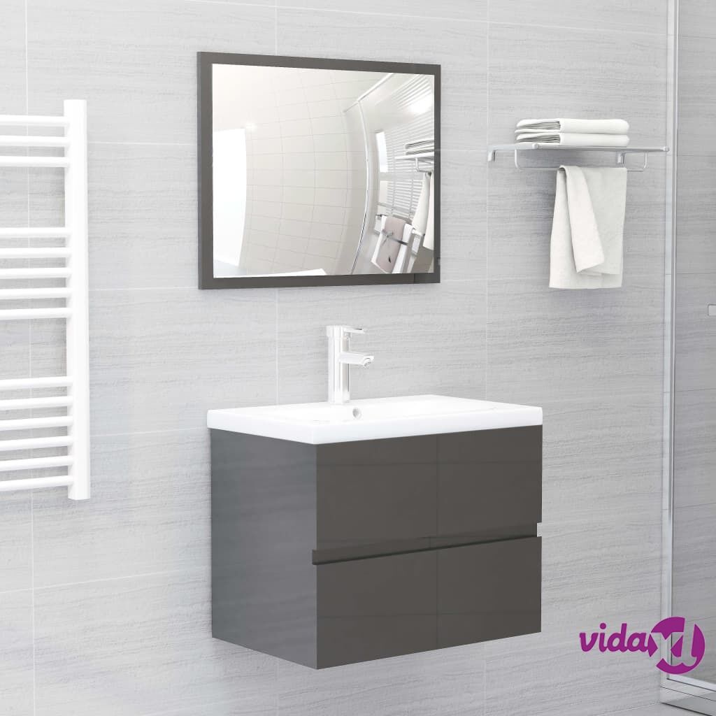 vidaXL 2 Piece Bathroom Furniture Set Grey Chipboard