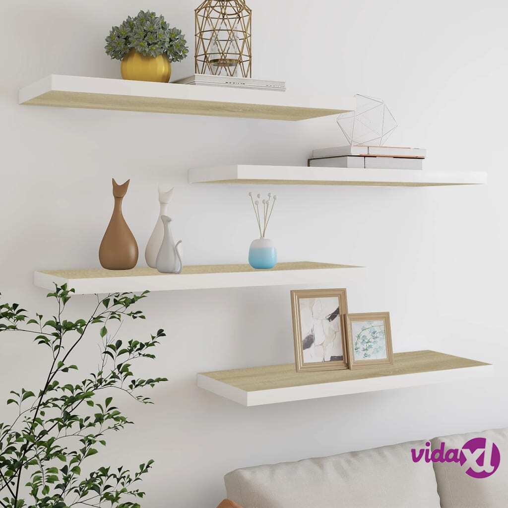 vidaXL Floating Wall Shelves 4 pcs Oak and White 80x23.5x3.8 cm MDF