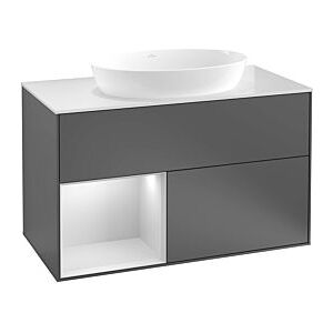 Villeroy und Boch Finion Waschtischunterschrank FA11HGHG 100cm, Abdeckplatte white matt, Regale Midnight matt lacquer, Midnight Blue Matt Lacquer