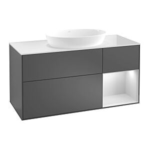 Villeroy und Boch Finion Waschtischunterschrank F951GMPD 120cm, Abdeckplatte white matt, Regale Olive matt lacquer, Black matt lacquer