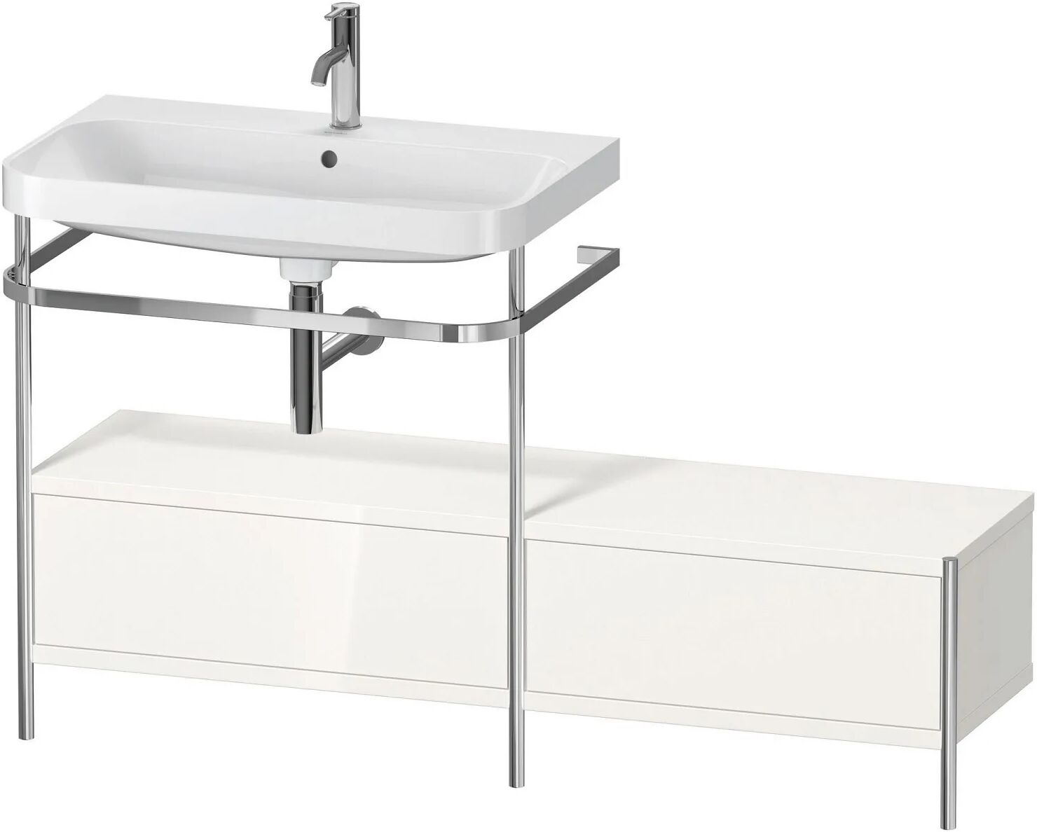 Duravit Happy D.2 Plus Möbelwaschtisch 140 x 49 cm c-shaped, mit 1 Hahnloch mit Metallkonsole bodenstehend, Anbau rechts und 2 Schubkästen