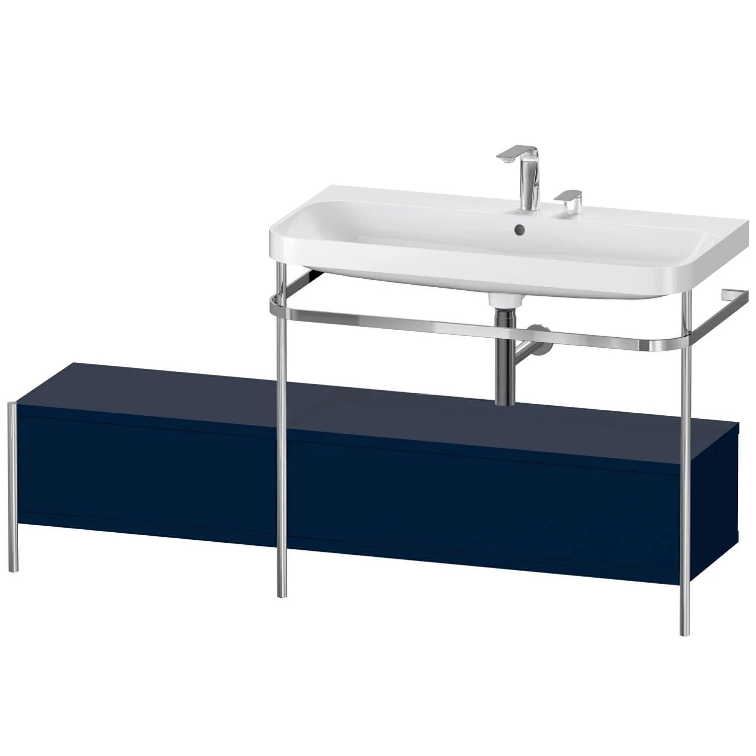 Duravit Happy D.2 Plus Möbelwaschtisch 160 x 49 cm c-shaped, mit 2 Hahnlöchern mit Metallkonsole bodenstehend, Anbau links und 2 Schubkästen