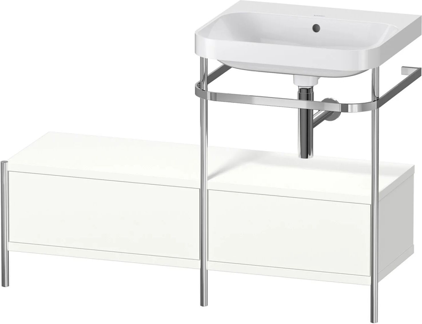 Duravit Happy D.2 Plus Möbelwaschtisch 120 x 49 cm c-shaped, ohne Hahnloch mit Metallkonsole bodenstehend, Anbau links und 2 Schubkästen