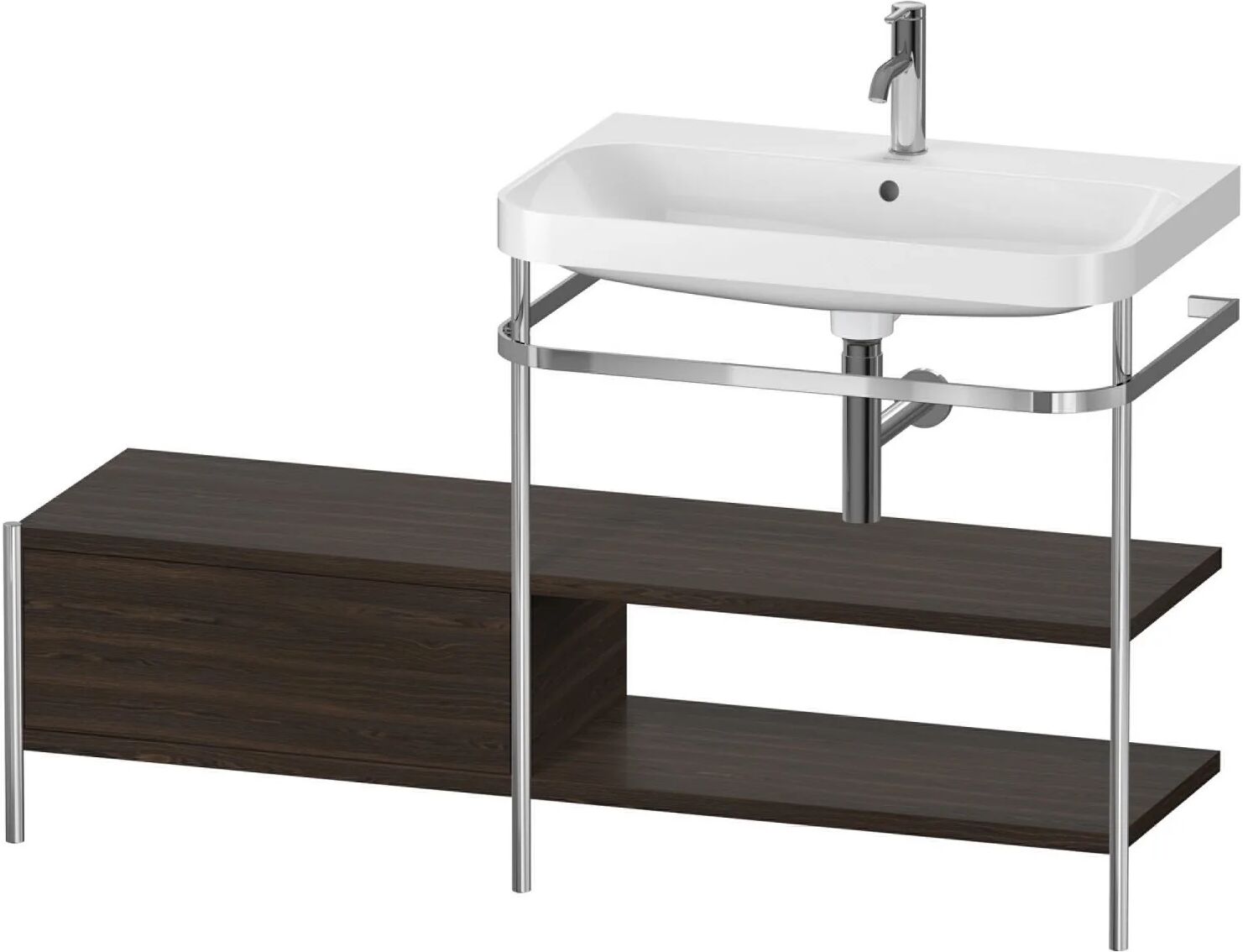 Duravit Happy D.2 Plus Möbelwaschtisch 140 x 49 cm c-shaped, mit 1 Hahnloch mit Metallkonsole bodenstehend mit Anbau links und 1 Schubkasten